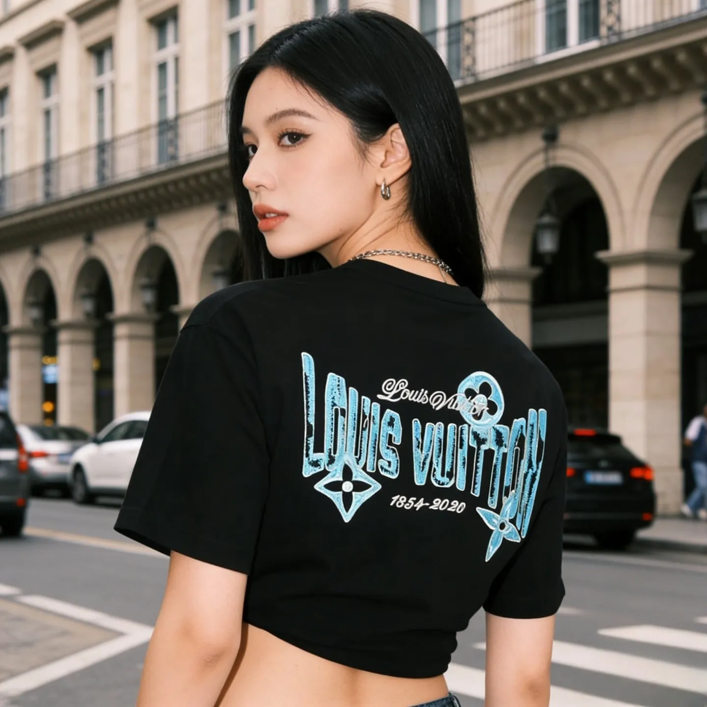 Louis Vuitton/Louis Vuitton 26ss short sleeves with front and rear letter logo embroidery